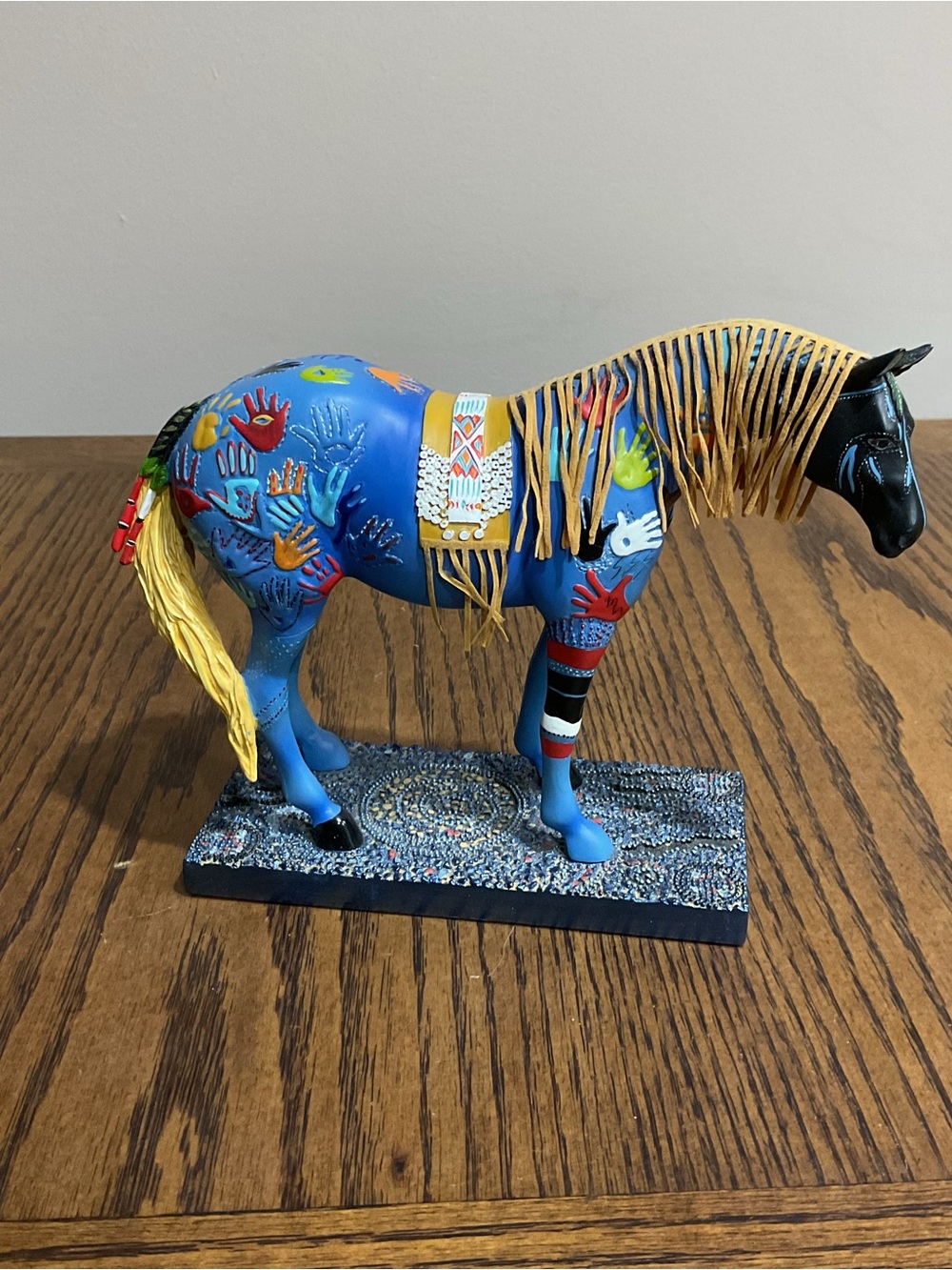 “Blue Medicine “ #1547 Hand-Painted Blue Decorative Horse Statue with gold mane